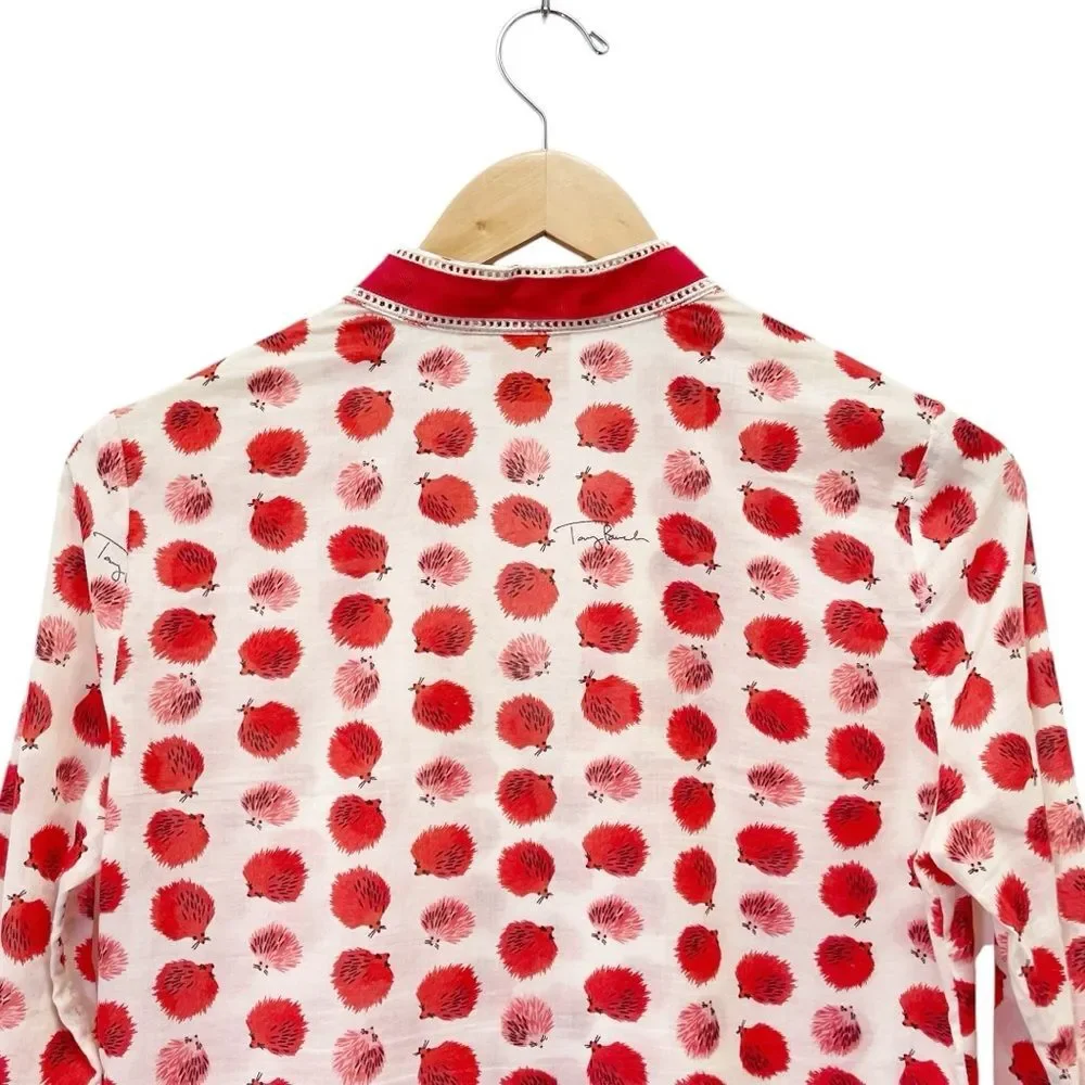 Tory Burch Tory Tunic in Tapioca Hedgehog Cotton Cream & Red Print Size 0 RARE